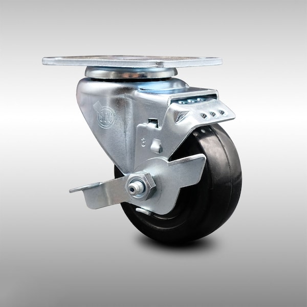3 Inch SS Hard Rubber Wheel Swivel Top Plate Caster with Brake